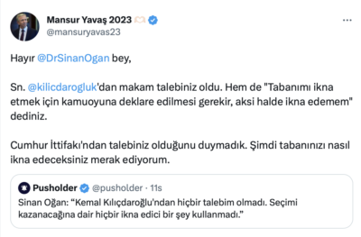 Mansur Yavaş'tan Sinan Oğan'a yalanlama: Makam talep ettin