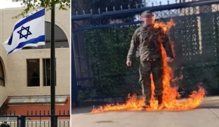 ‘Özgür Filistin’ diye bağıran Amerikalı asker, İsrail elçiliği önünde kendini yaktı 1 ‘Özgür Filistin’ diye bağıran Amerikalı asker, İsrail elçiliği önünde kendini yaktı