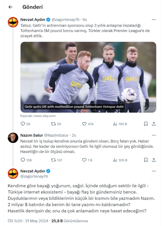 Yemeksepeti kurucusu Nevzat Aydın ile Getir'in kurucusu Nazım Salur sosyal medyada kavga etti 2 Yemeksepeti kurucusu Nevzat Aydın ile Getir'in kurucusu Nazım Salur sosyal medyada kavga etti