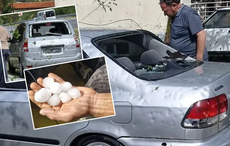 Kırklareli adeta savaş alanına döndü: Kısa süre yağan dolu arabaların camlarını parçaladı 1 Kırklareli adeta savaş alanına döndü: Kısa süre yağan dolu arabaların camlarını parçaladı