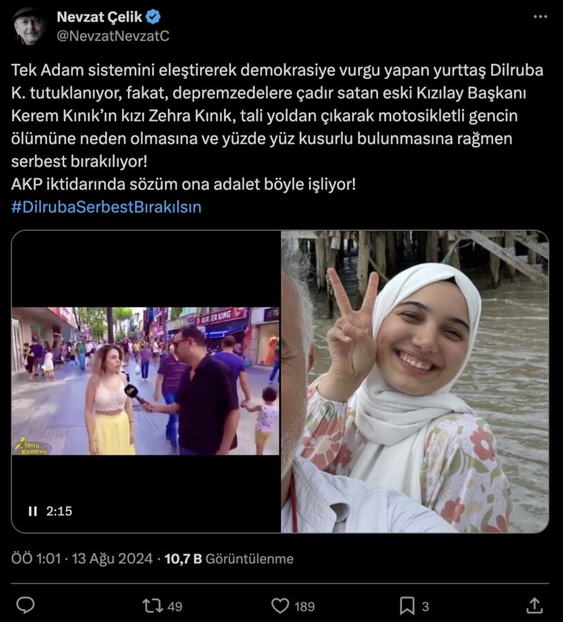 Dilruba’nın tutuklanmasına tepki: "Şu karede tutuklanan sadece bir kişi var!" 2 Dilruba’nın tutuklanmasına tepki: "Şu karede tutuklanan sadece bir kişi var!"