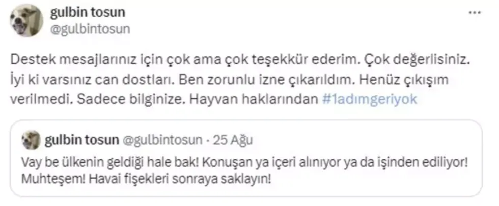 Gülbin Tosun, Mansur Yavaş'la ilgili paylaşımı sonrası zorunlu izne çıkarıldı