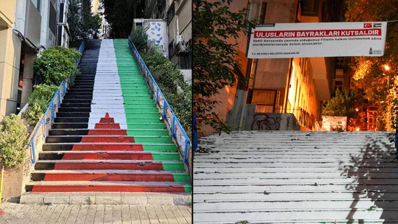 Cihangir’deki merdivenden Filistin bayrağı renkleri kaldırıldı 4 Cihangir’deki merdivenden Filistin bayrağı renkleri kaldırıldı
