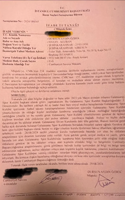Dursun Özbek’in 'karaborsa' hakkındaki savcılık ifadeleri ortaya çıktı