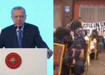 Erdoğan’ın konuşması sırasında ‘Gazze’ye destek’ eylemi