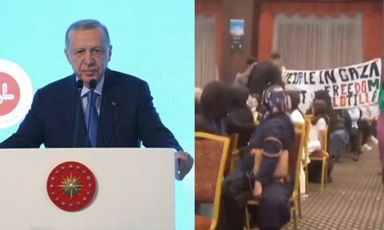 Erdoğan’ın konuşması sırasında ‘Gazze’ye destek’ eylemi