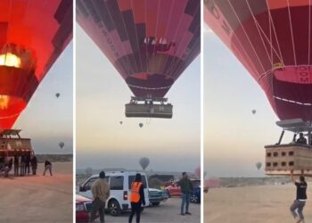 Kapadokya’da sıcak hava balonu otomobillere çarptı