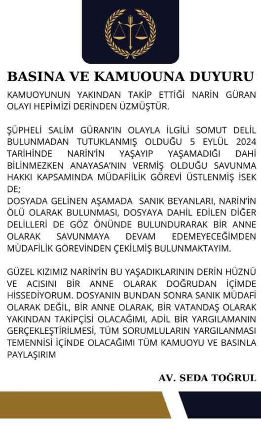 Narin'in amcasının avukatı dosyadan çekildi 3 Narin'in amcasının avukatı dosyadan çekildi