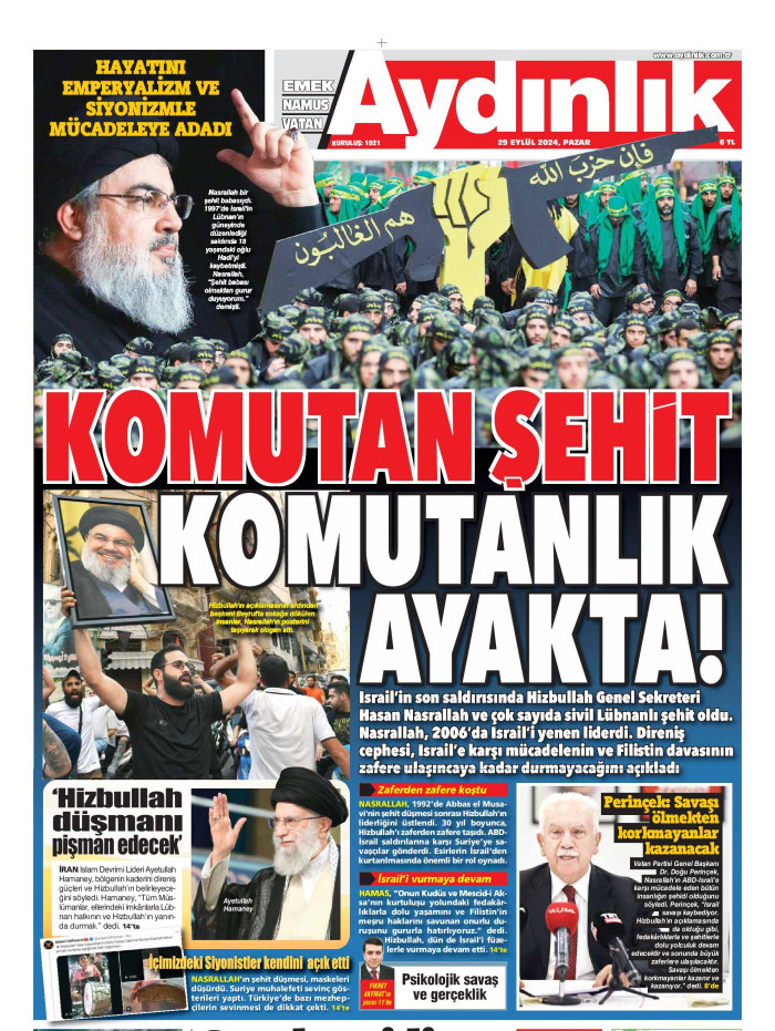 İktidar yanlısı gazeteler Nasrallah’ın ölümünü nasıl verdi? 7 İktidar yanlısı gazeteler Nasrallah’ın ölümünü nasıl verdi?