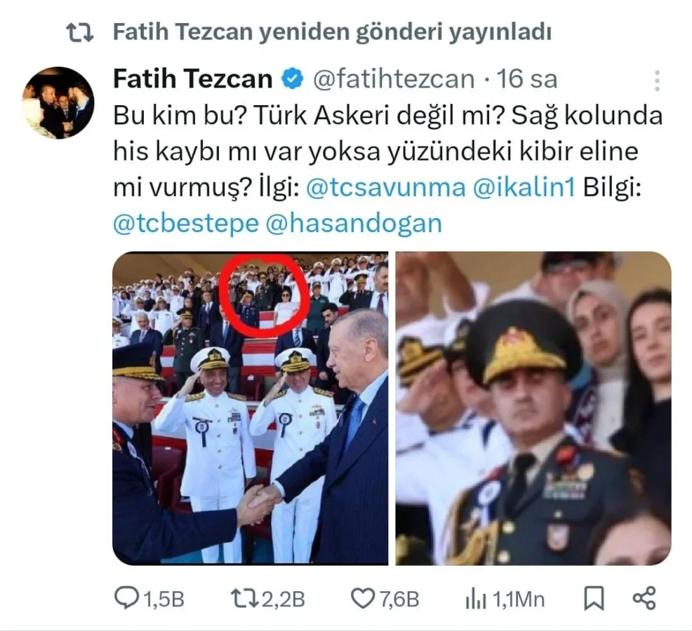 Rütbeli asker Erdoğan'a selam durmadı mı? Fatih Tezcan “Bu kim bu?” demişti