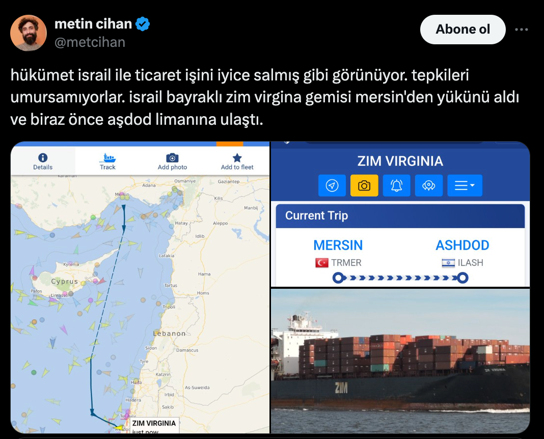 Mersin'den yükle Aşdod Limanı'nda indir! İsrail'le ticaret yasak değil miydi? 2 Mersin'den yükle Aşdod Limanı'nda indir! İsrail'le ticaret yasak değil miydi?