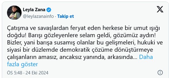 Leyla Zana: Herkese bir umut ışığı doğdu