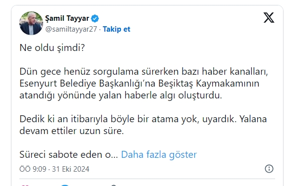 SABAH-A Haber’in ‘kayyum’ haberine Şamil Tayyar’dan tepki 2 SABAH-A Haber’in ‘kayyum’ haberine Şamil Tayyar’dan tepki
