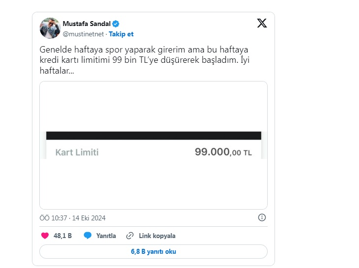 Mustafa Sandal kredi kartı limitini 99 bin TL’ye indirdi!