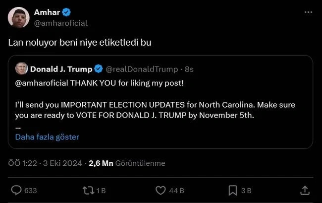 Trump adresi şaşırdı, Türk kullanıcıyı etiketleyip oy istedi!