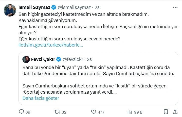 Saymaz ve Çakır arasında Cumhurbaşkanlığı uçağında gazetecilere 'soru yasağı' atışması 2 Saymaz ve Çakır arasında Cumhurbaşkanlığı uçağında gazetecilere 'soru yasağı' atışması