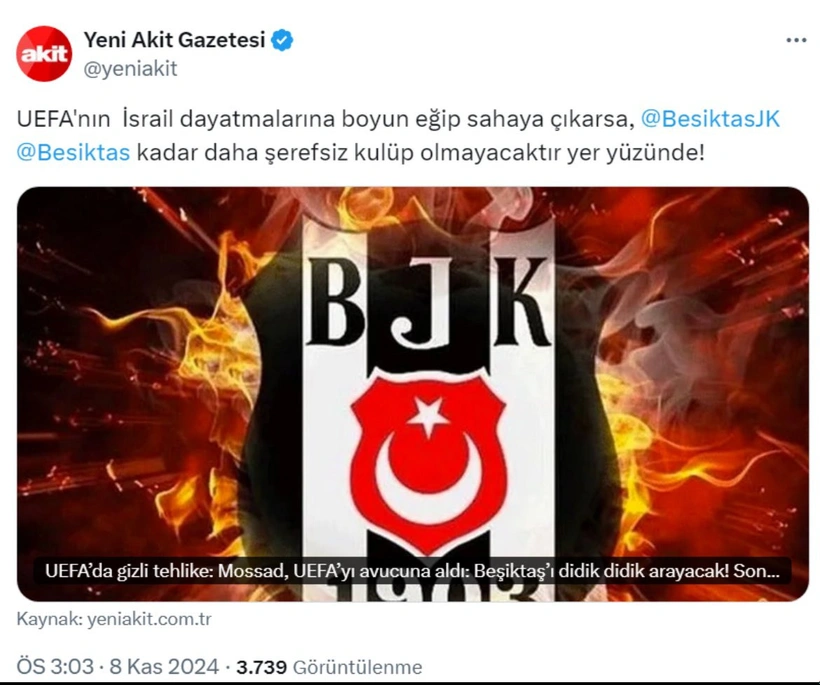Beşiktaş ve Yeni Akit arasında çok sert atışma: Paylaşım ve haberi silmek zorunda kaldılar 2 Beşiktaş ve Yeni Akit arasında çok sert atışma: Paylaşım ve haberi silmek zorunda kaldılar