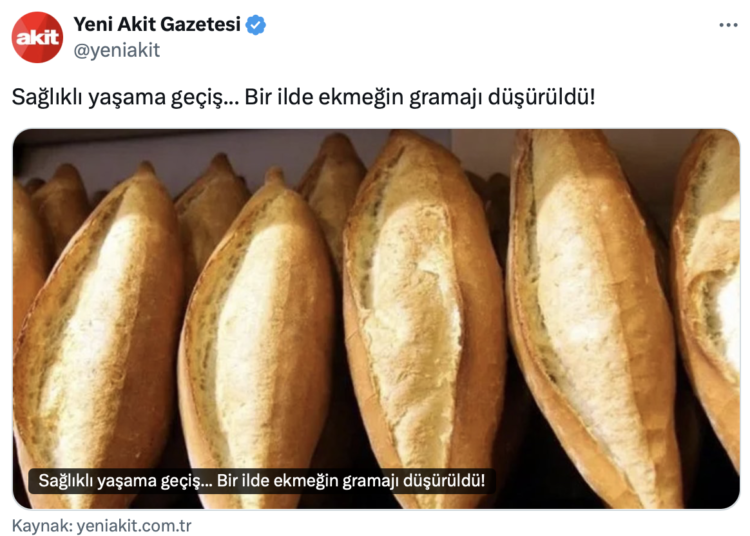 Yeni Akit, ekmeğin gramajının düşürülmesini böyle verdi: Sağlıklı yaşama geçiş…