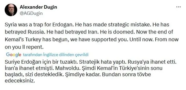 Alexander Dugin, önce Türkiye’yi tehdit etti, sonra silip yeni mesaj attı 2 Alexander Dugin, önce Türkiye’yi tehdit etti, sonra silip yeni mesaj attı