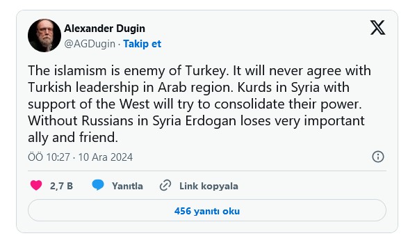 Alexander Dugin, önce Türkiye’yi tehdit etti, sonra silip yeni mesaj attı 4 Alexander Dugin, önce Türkiye’yi tehdit etti, sonra silip yeni mesaj attı