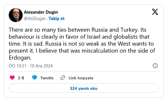 Alexander Dugin, önce Türkiye’yi tehdit etti, sonra silip yeni mesaj attı 5 Alexander Dugin, önce Türkiye’yi tehdit etti, sonra silip yeni mesaj attı