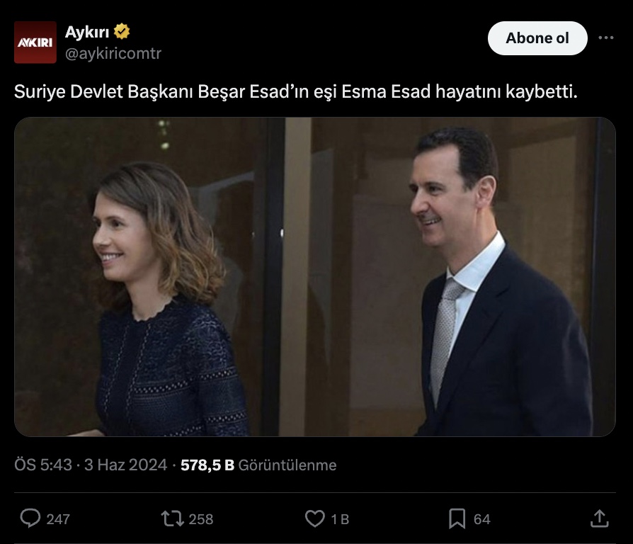 Esma Esad öldü mü? Beşar Esad'ın eşi Esma Esad yaşıyor mu?