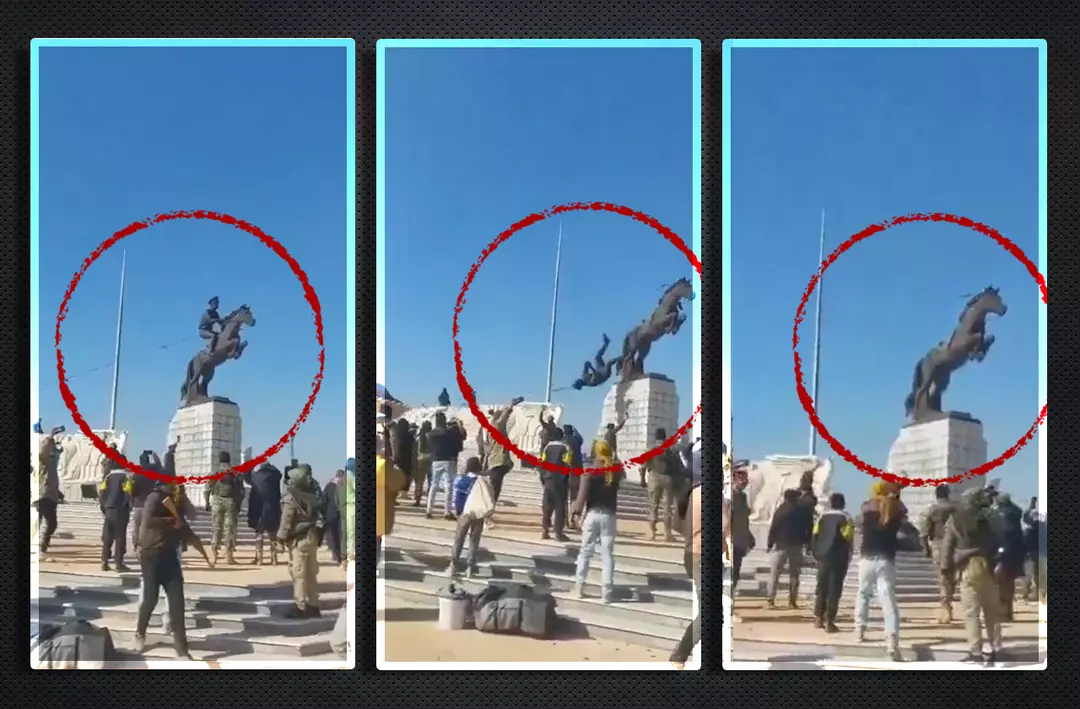 İlk iş Esad'ın heykelini yıktılar 2 İlk iş Esad'ın heykelini yıktılar