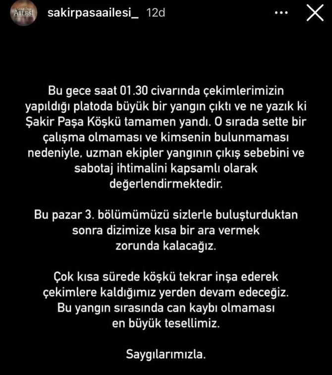 Ekranlara ara verdi; Şakir Paşa Ailesi dizisinin köşkü ve plato yangında kül oldu! 2 Ekranlara ara verdi; Şakir Paşa Ailesi dizisinin köşkü ve plato yangında kül oldu!
