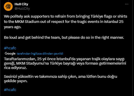 Hull City’nin ‘Türk Bayrağı getirmeyin’ paylaşımına Acun açıklaması: Çarpıtanların niyeti bellidir