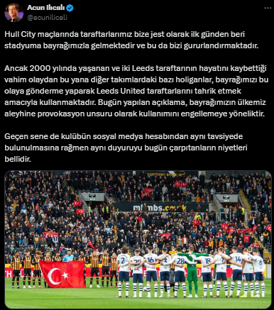 Hull City’nin ‘Türk Bayrağı getirmeyin’ paylaşımına Acun açıklaması: Çarpıtanların niyeti bellidir