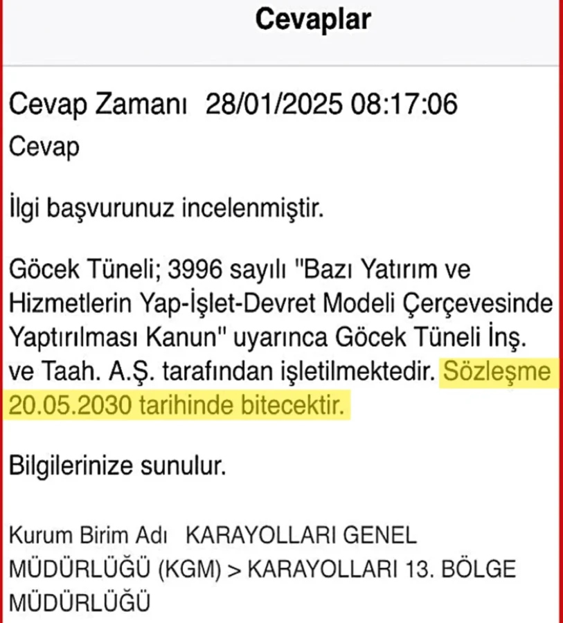 Yıl sonunda devlete geçmesi gereken Göcek tünellerinin devri gizlice 2030’a ertelenmiş 3 Yıl sonunda devlete geçmesi gereken Göcek tünellerinin devri gizlice 2030’a ertelenmiş
