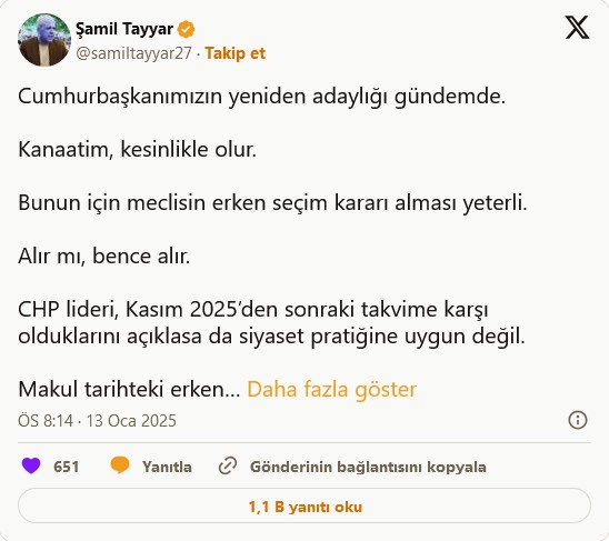 Erken seçim için tarih veren Şamil Tayyar: Erdoğan kesinlikle aday olur!