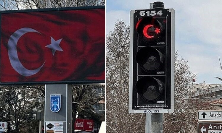 Öcalan'ın çağrısı okunurken Ankara'daki trafik ışıklarında Türk bayrağı yandı 1 Öcalan’ın çağrısı okunurken Ankara’daki trafik ışıklarında Türk bayrağı yandı