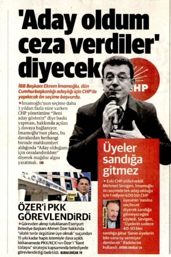 Yeni Şafak’tan ilginç manşet: “Aday oldum ceza verdiler diyecek” 2 Yeni Şafak’tan ilginç manşet: “Aday oldum ceza verdiler diyecek”