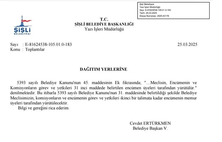 Şişli Belediyesi’ne atanan kayyım, seçilmiş meclis üyelerinin yetkilerini elinden aldı