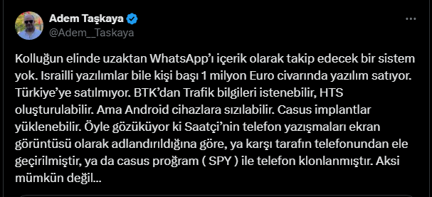 "Ercan Saatçi'nin WhatsApp yazışmaları izlendi"