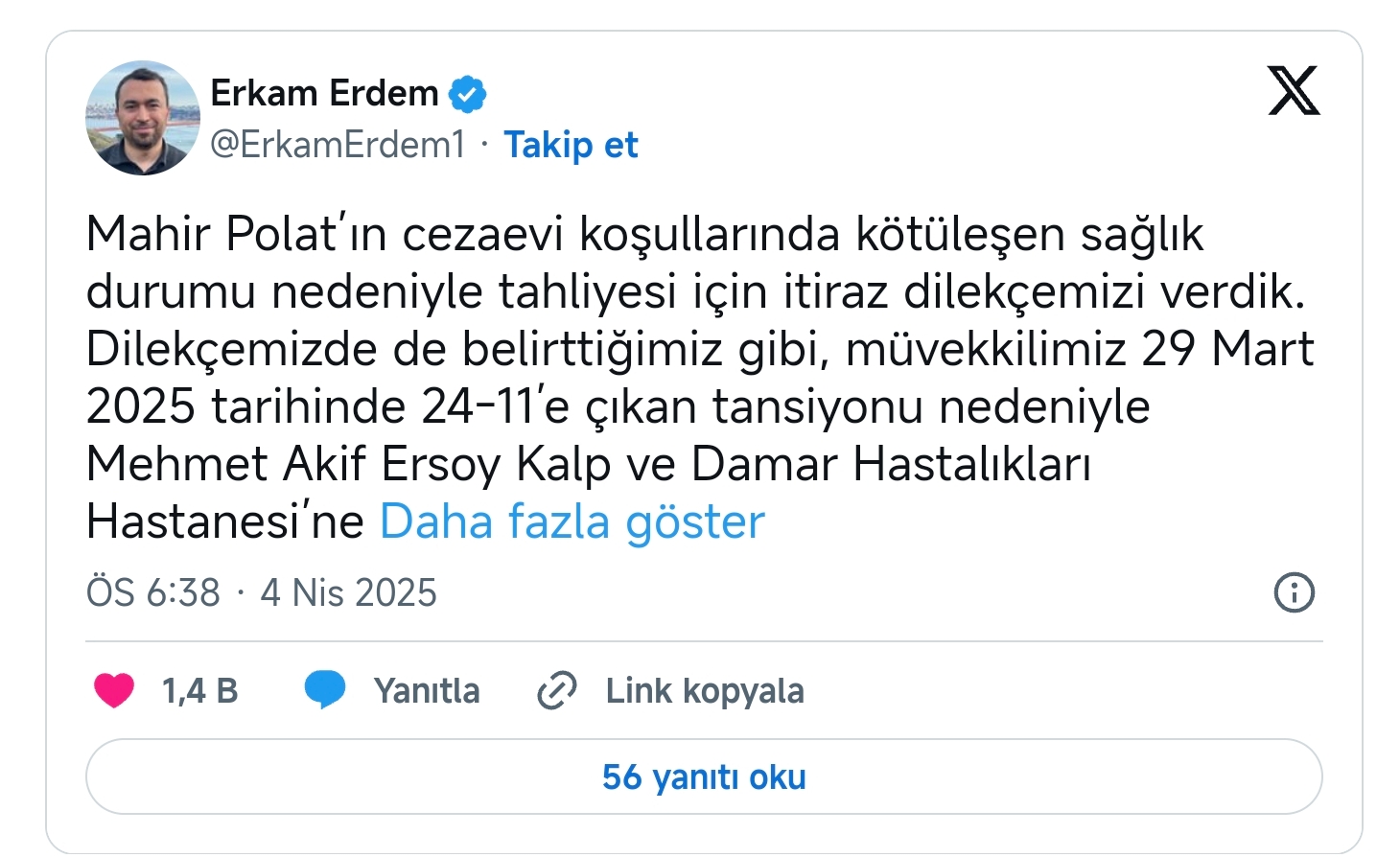 Avukatı duyurdu: "Sağlık riski nedeniyle Mahir Polat için tahliye talebinde bulunduk" 2 Avukatı duyurdu: "Sağlık riski nedeniyle Mahir Polat için tahliye talebinde bulunduk"