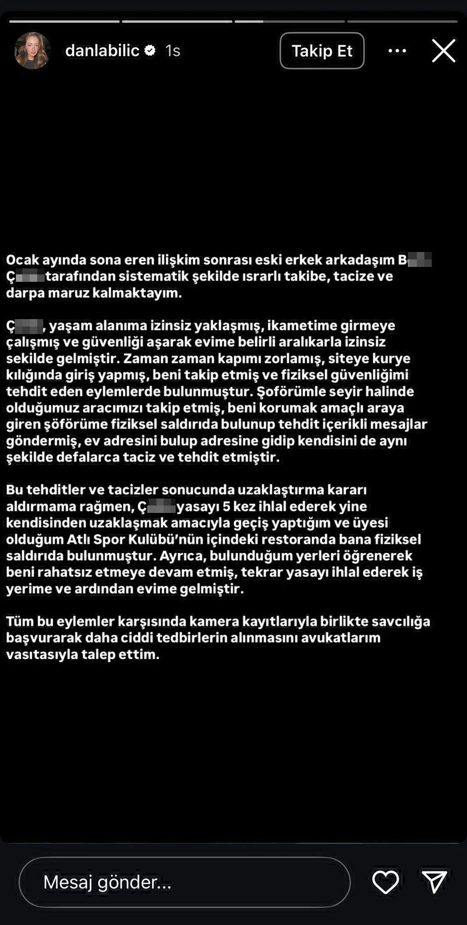 Danla Bilic defalarca darp edilmiş: "Uzaklaştırma kararını 5 kez ihlal etti" 2 Danla Bilic defalarca darp edilmiş: "Uzaklaştırma kararını 5 kez ihlal etti"