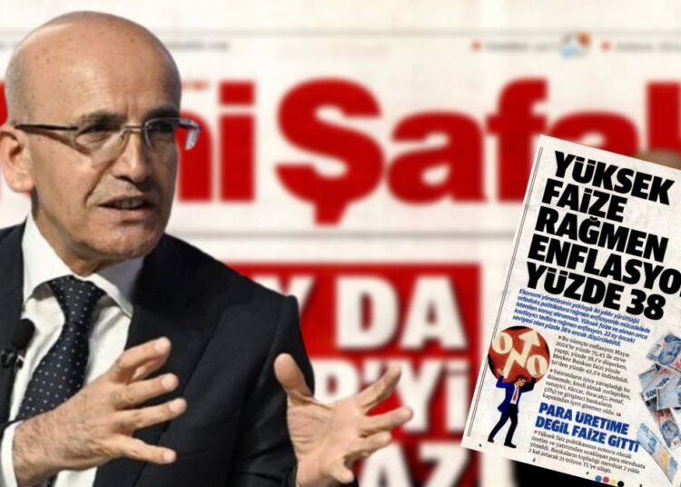 Yeni Şafak'ın hedefinde Mehmet Şimşek var: 'Enflasyonu sadece yüzde 38’e düşürülebildi' 1 Yeni Şafak’ın hedefinde Mehmet Şimşek var: ‘Enflasyonu sadece yüzde 38’e düşürülebildi’