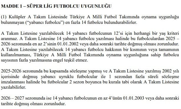 TFF yabancı kuralını değiştirdi, yaş sınırı güncellendi 2 TFF yabancı kuralını değiştirdi, yaş sınırı güncellendi