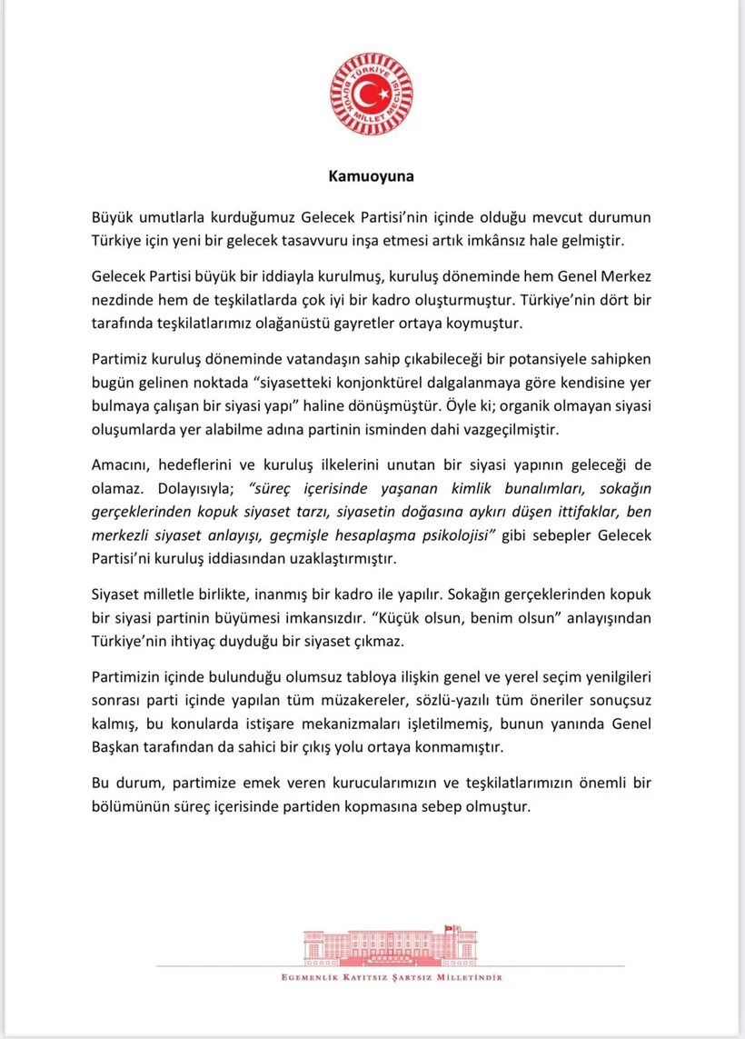 Gelecek Partisi'nde iki milletvekili istifa etti 2 Gelecek Partisi'nde iki milletvekili istifa etti