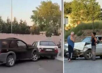 Öfkeli kadın cipiyle kocasının arabasını perte çıkartı